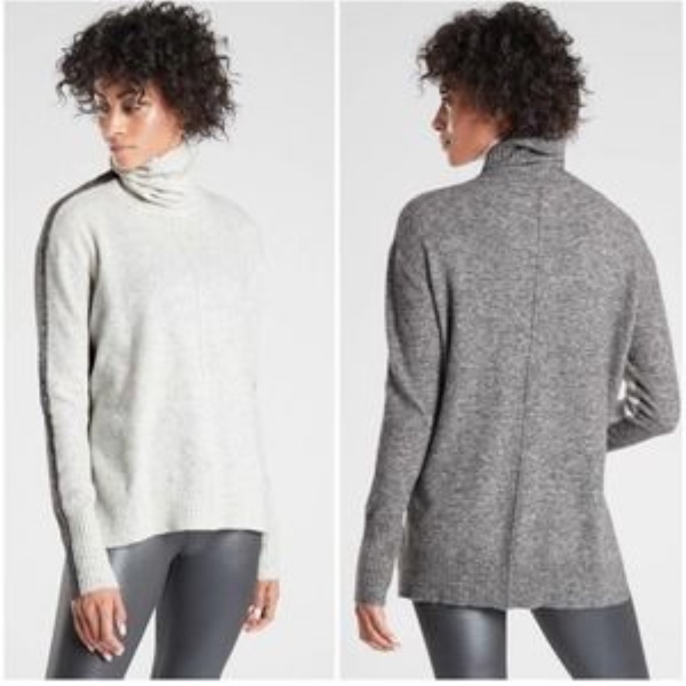 Athleta Transit Colorblock Turtleneck Boxy Sweater Merino Wool Blend Size XS
